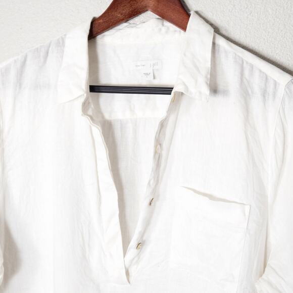 J Jill Women’s Linen Blend Shirt Coastal Slow Fashion Minimalist White Size L - Picture 5 of 8